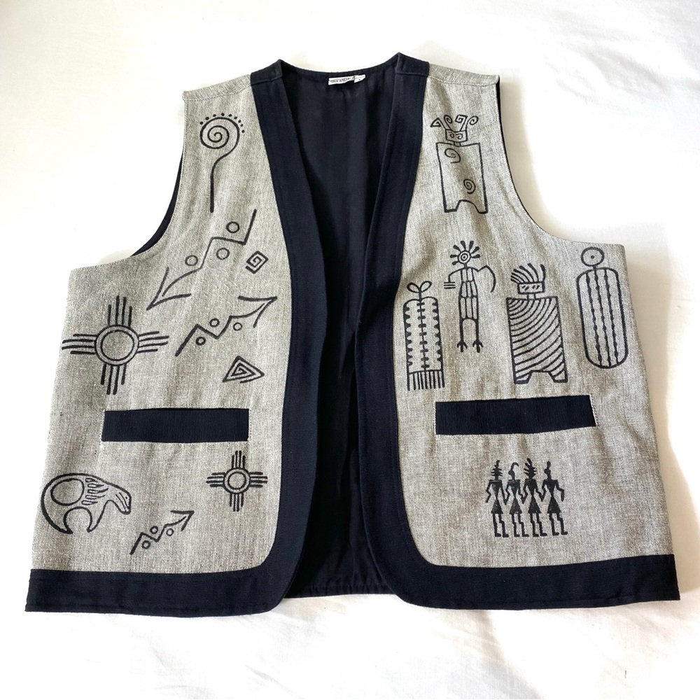 Vintage Venus Imports Vest 100% Cotton Made in Nepal Front Pockets Size Large